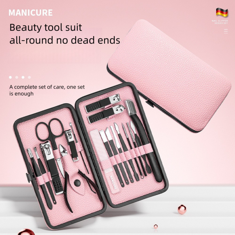 Nail Care Kit Mens - 18-teiliges Maniküre-Pediküre-Set, Professionelles Edelstahl-Pflegeset, Lederetui für