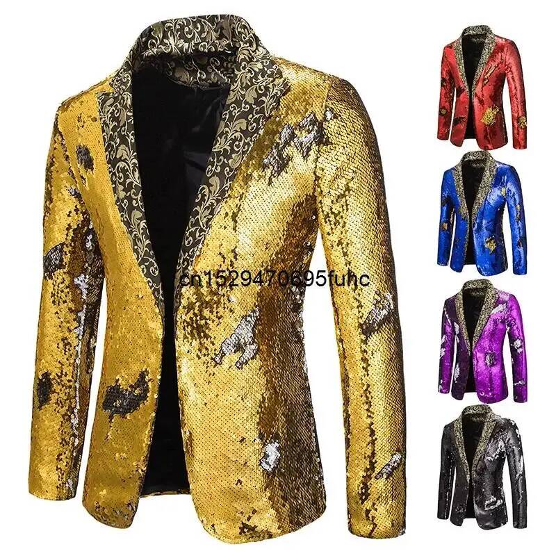 Men'S Grooming Club - Herren Blazer Glänzender Pailletten-Schalkragenanzug Herren Hochzeitsanzug
