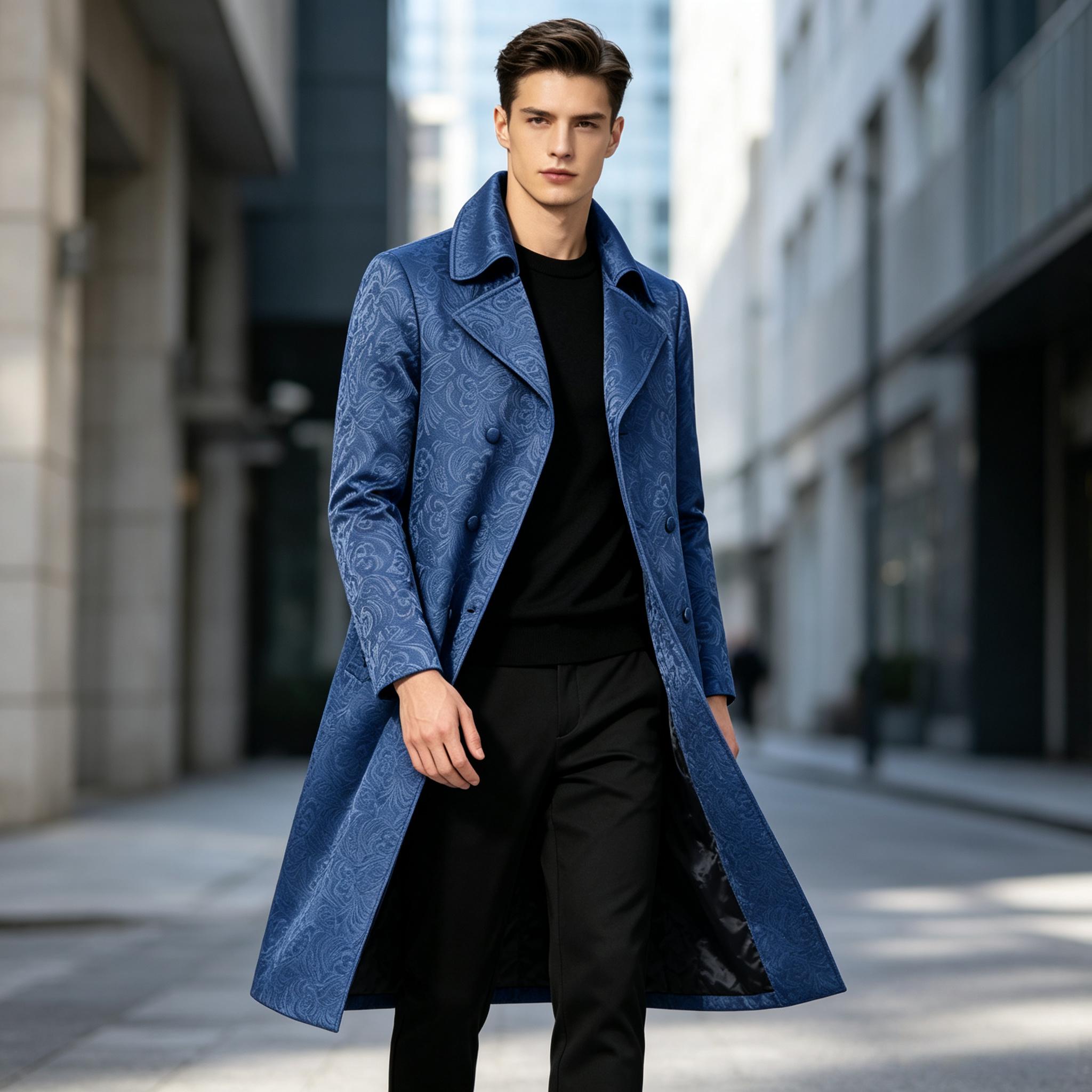 Men'S Grooming Club - Luxuriöser Jacquard-Trenchcoat für Herren mit Revers,