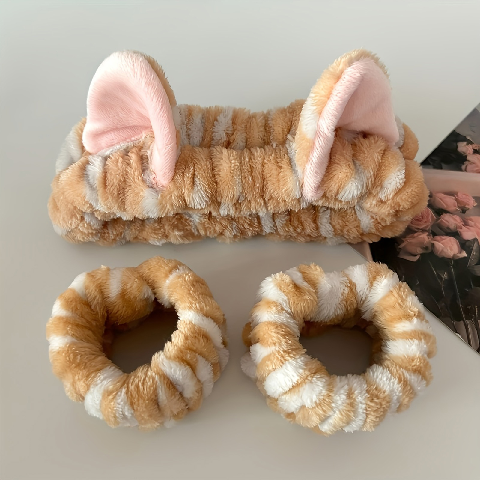 Face Wash Mens - Niedliches Haarband mit Katzenohren und Armbändern,
